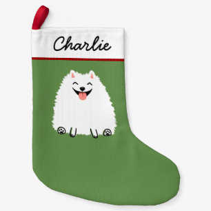 White Pomeranian Cartoon Dog Cute Pommie Xmas Small Christmas Stocking