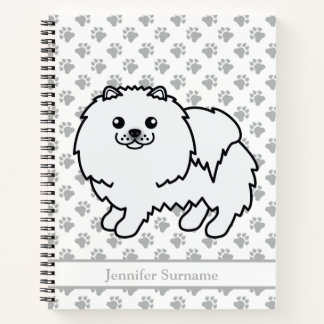 White Pomeranian Cute Cartoon Dog &amp; Custom Text Notebook