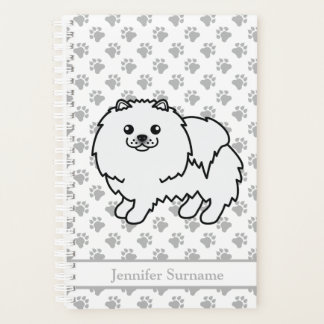 White Pomeranian Cute Cartoon Dog &amp; Custom Text Planner