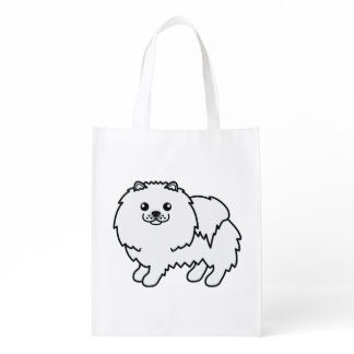 White Pomeranian Cute Cartoon Dog Grocery Bag