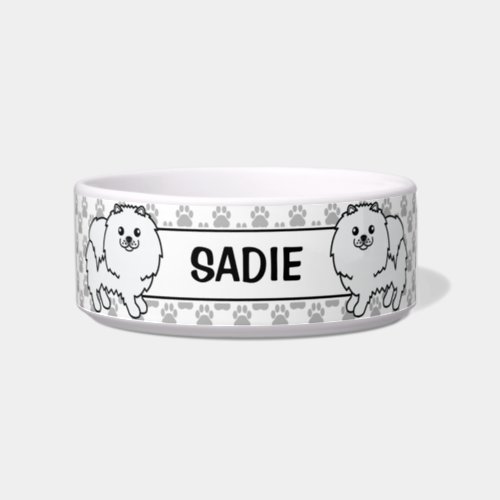 White Pomeranian Cute Cartoon Dog  Name Bowl