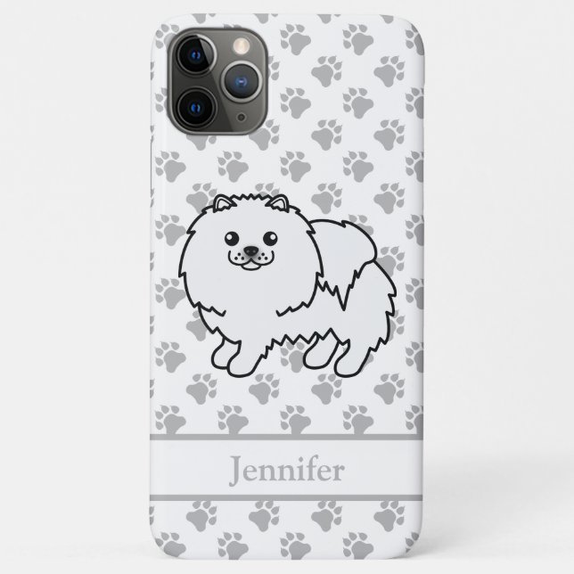 White Pomeranian Cute Cartoon Dog & Name Case-Mate iPhone Case (Back)