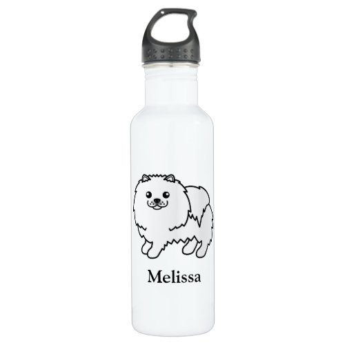 White Pomeranian Cute Cartoon Dog  Name Stainless Steel Water Bottle