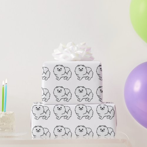 White Pomeranian Cute Cartoon Dog Pattern Wrapping Paper