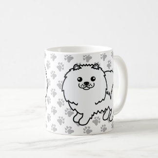 White Pomeranian Cute Cartoon Dog &amp; Paws Coffee Mug