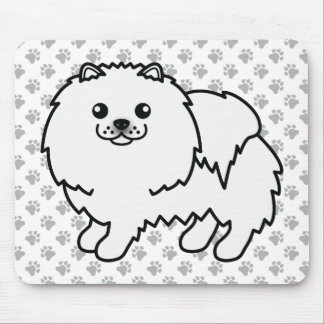 White Pomeranian Cute Cartoon Dog &amp; Paws Mouse Pad