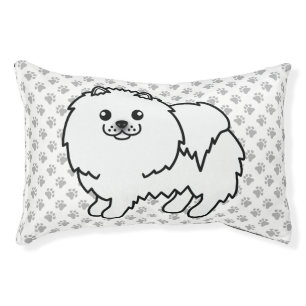 White Pomeranian Cute Cartoon Dog & Paws Pet Bed