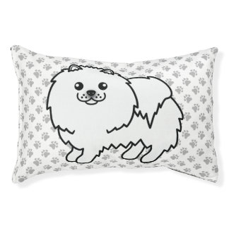 White Pomeranian Cute Cartoon Dog &amp; Paws Pet Bed