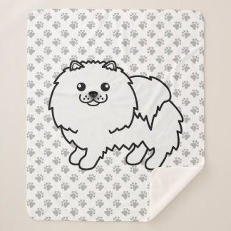 White Pomeranian Cute Cartoon Dog &amp; Paws Sherpa Blanket