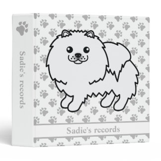 White Pomeranian Cute Cartoon Dog &amp; Text 3 Ring Binder