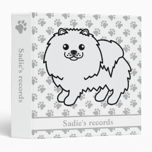 White Pomeranian Cute Cartoon Dog  Text 3 Ring Binder