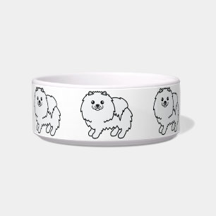 White Pomeranian Cute Cartoon Dogs Bowl