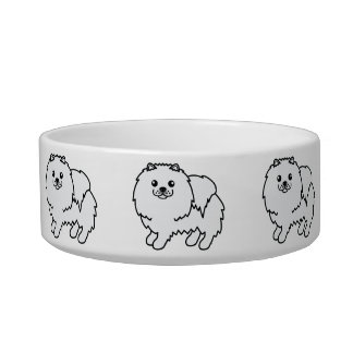 White Pomeranian Cute Cartoon Dogs Bowl