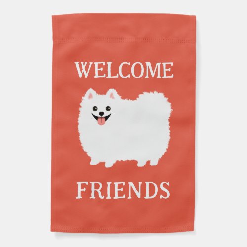 White Pomeranian Cute Dog Welcome Friends Garden Flag