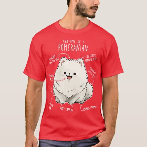 White Pomeranian Dog Anatomy T_Shirt