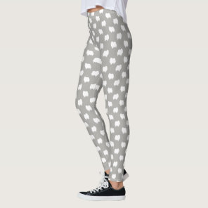 White Pomeranian Dog Breed Silhouettes Pattern Leggings