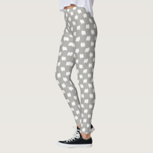White Pomeranian Dog Breed Silhouettes Pattern Leggings