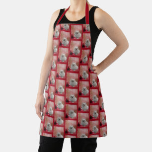 White Pomeranian Dog Flowers Animal Pattern Apron
