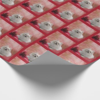 White Pomeranian Dog Flowers Animal   Wrapping Paper by SmilinEyesTreasures at Zazzle