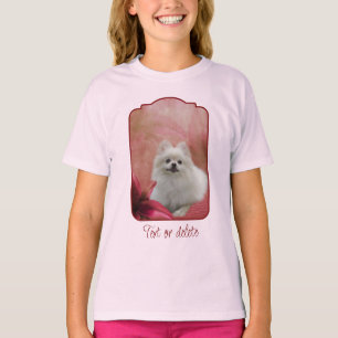 White Pomeranian Dog Lily Flowers Animal Art T-Shirt