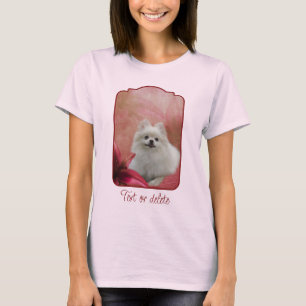 White Pomeranian Dog Lily Flowers Animal Art T-Shirt