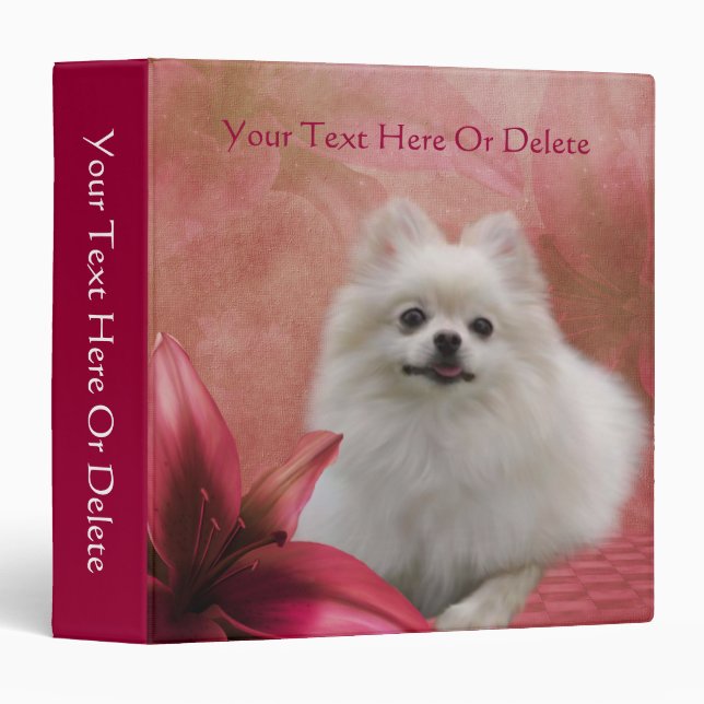 White Pomeranian Dog Lily Flowers Personalized Binder (Front/Spine)