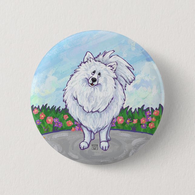 White Pomeranian Gifts & Accessories Button (Front)