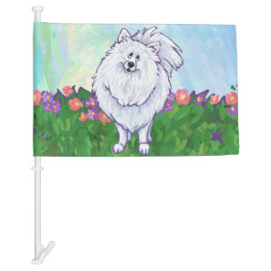 White Pomeranian Gifts & Accessories Car Flag