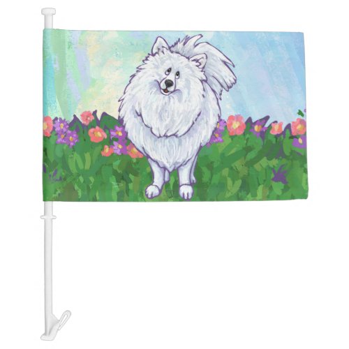 White Pomeranian Gifts  Accessories Car Flag
