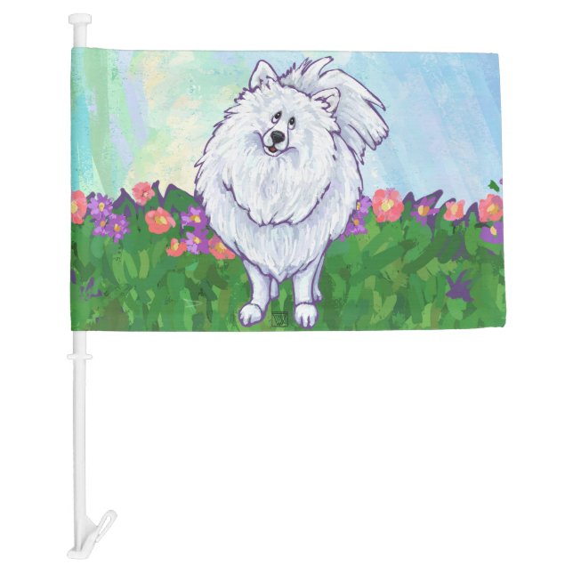 White Pomeranian Gifts & Accessories Car Flag (Front)