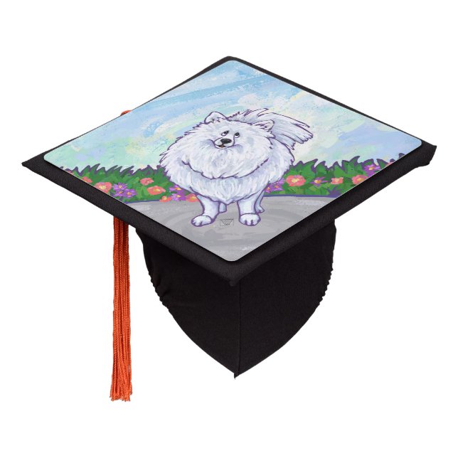 White Pomeranian Gifts & Accessories Graduation Cap Topper (Angled)