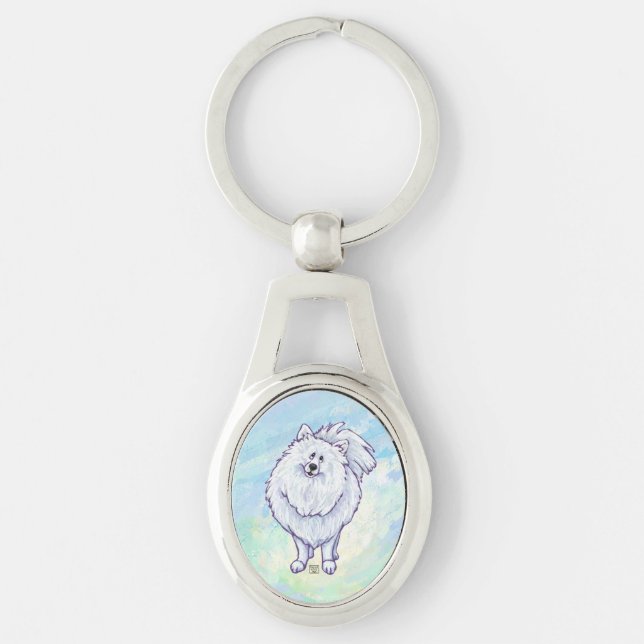 White Pomeranian Gifts & Accessories Keychain (Front)