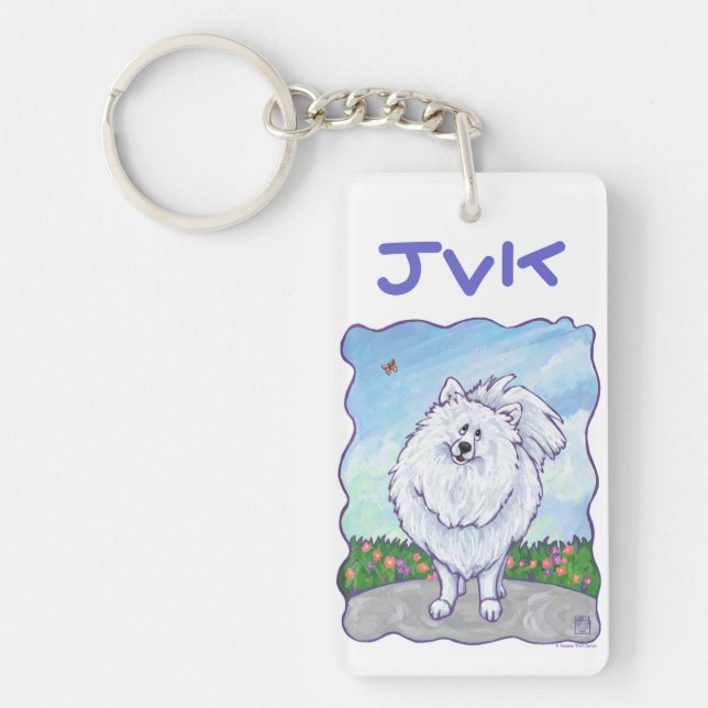 White Pomeranian Gifts & Accessories Keychain (Front)