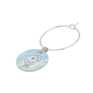 White Pomeranian Gifts & Accessories Wine Glass Charm