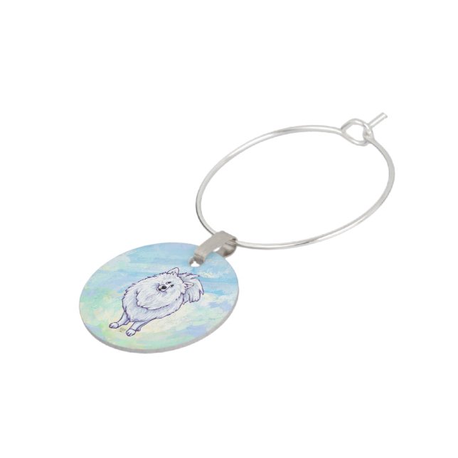 White Pomeranian Gifts & Accessories Wine Glass Charm (Side)