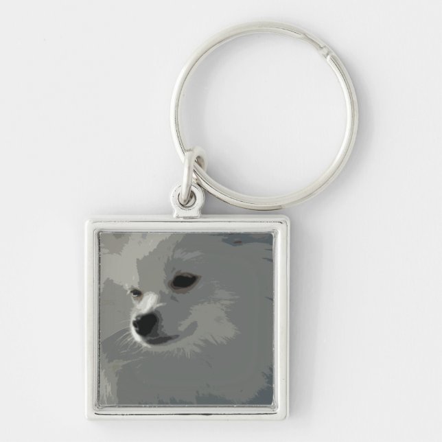 White Pomeranian Keychain (Front)