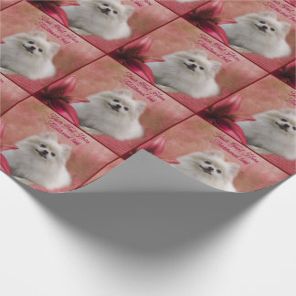 White Pomeranian Red Lily Dog Art Personalized Wrapping Paper