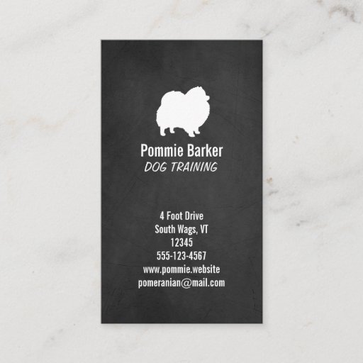 Customizable White Pomeranian Silhouette - Chalkboard Style Business Card