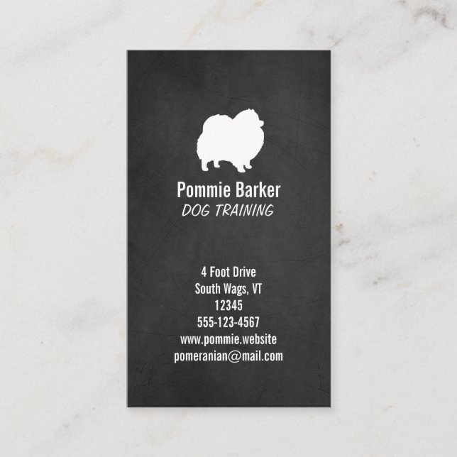 White Pomeranian Silhouette - Chalkboard Style Business Card (Front)
