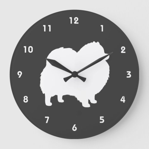 White Pomeranian Silhouette Large Clock