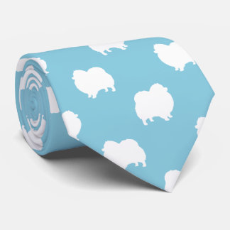 White Pomeranian Silhouettes Pattern Light Blue Neck Tie