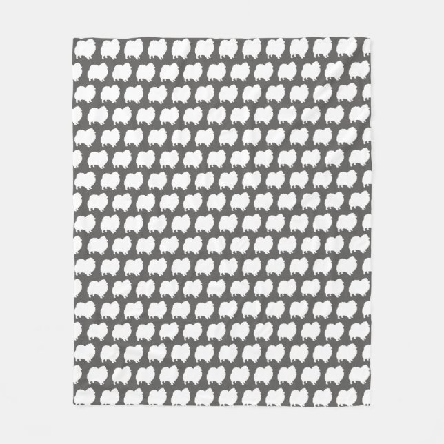 White Pomeranian Silhouettes Pattern Pom Lover's Fleece Blanket (Front)