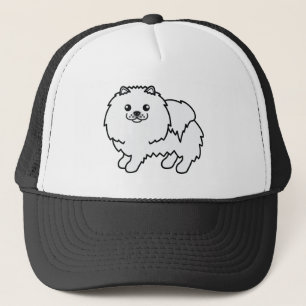 White Pomeranian Toy Dog Cartoon Illustration Trucker Hat