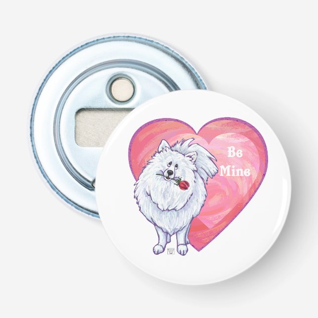 White Pomeranian Valentine's Day Bottle Opener (Front)