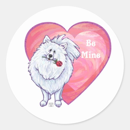 White Pomeranian Valentines Day Classic Round Sticker