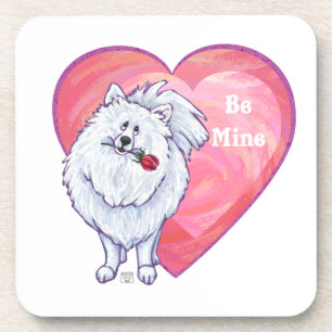 White Pomeranian Valentine's Day Coaster