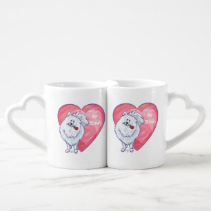 White Pomeranian Valentine's Day Coffee Mug Set
