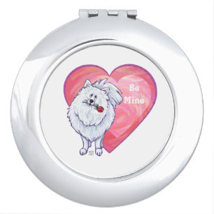 White Pomeranian Valentine's Day Compact Mirror
