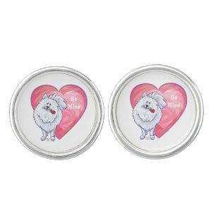 White Pomeranian Valentine's Day Cufflinks