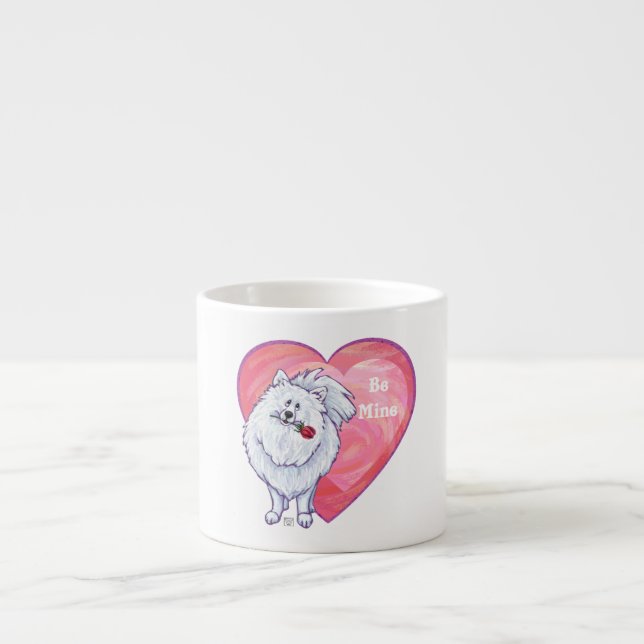 White Pomeranian Valentine's Day Espresso Cup (Front)